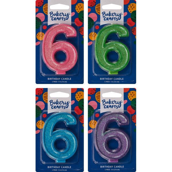 6 Glitter Numeral Candles 6 Glitter Numeral Candles