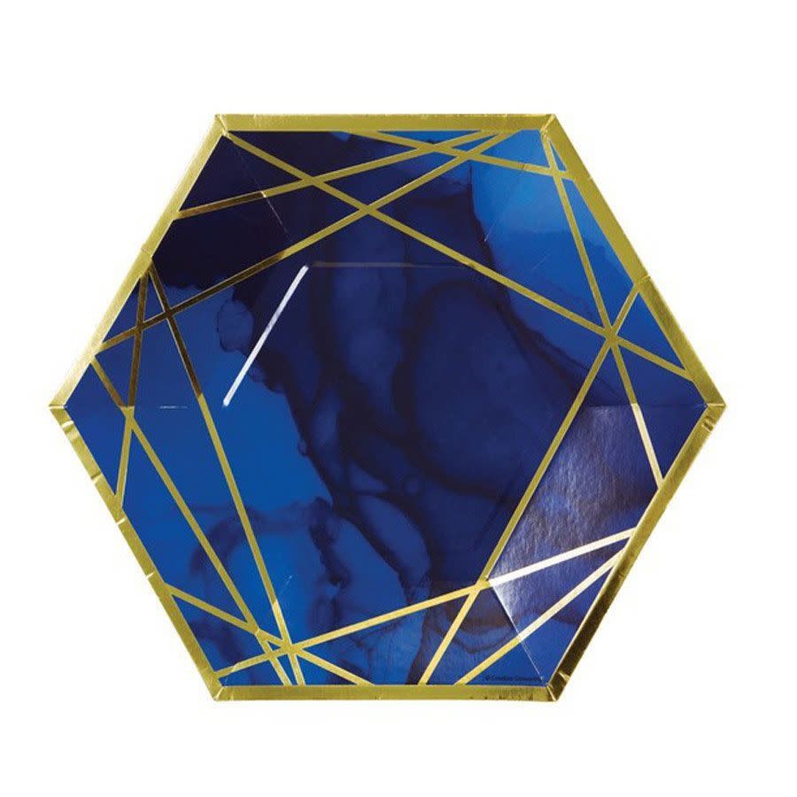 PLT10 12/8CT HEX SHAPE NAVY GOLD GEODE