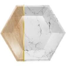 PLATE 8 SHP HEX FOIL 6/8CT MARBLE