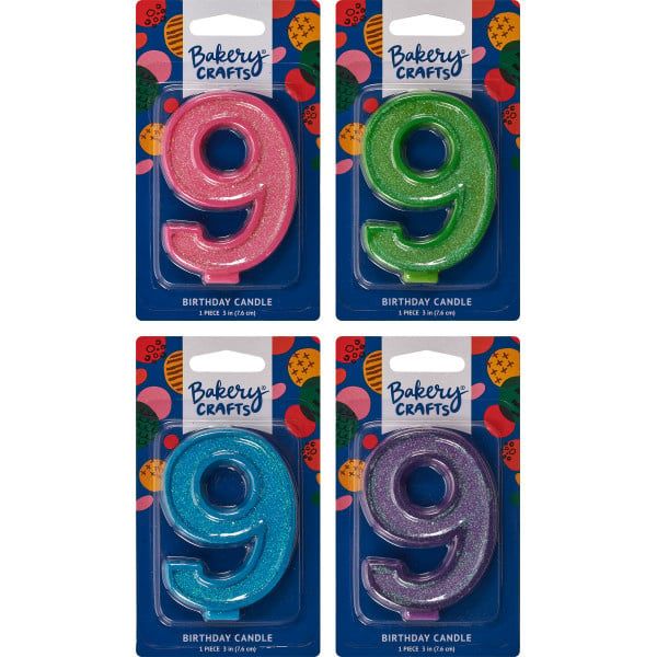 9 Glitter Numeral Candles