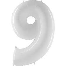 9 WHITE NUMBER BALLOON