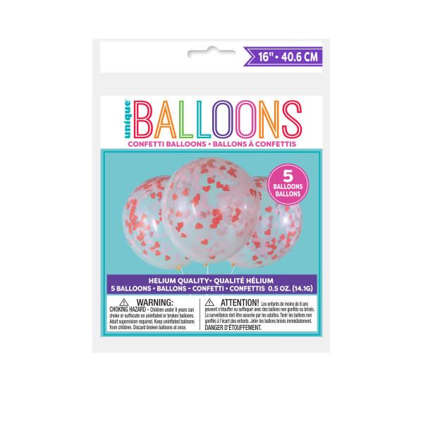 Clear Latex Balloons with Heart-Shaped Confetti 16&quot;, 5ct - Pre-Filled