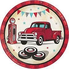 PAPER PLATES 12/8CT VINTAGE RED TRUCK