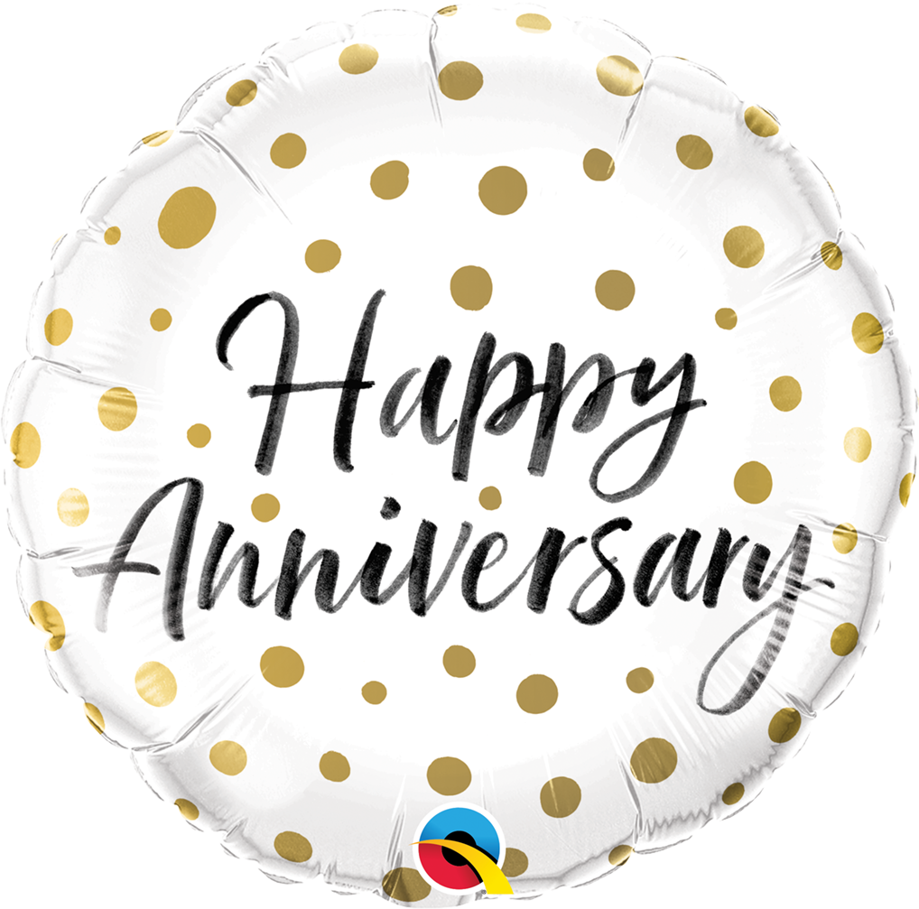 HAPPY ANNIVERSARY GOLD DOTS 18" BALLOON HAPPY ANNIVERSARY GOLD DOTS 18" BALLOON