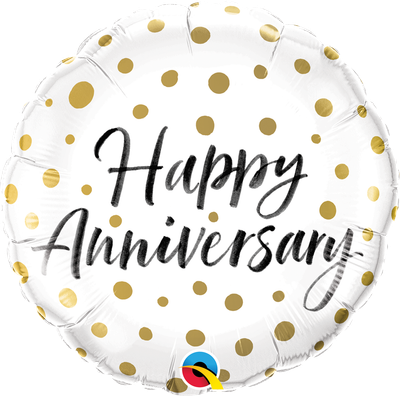 HAPPY ANNIVERSARY GOLD DOTS 18&quot; BALLOON
