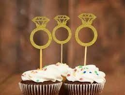 Diamond  Ring Cup Cake Toppers Gold