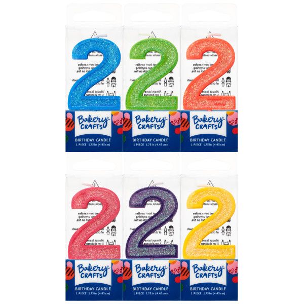 2 Mini Glitter Numeral Candles