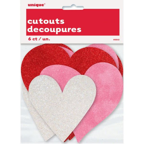 Mini Hearts Glitter Cut Outs, 6ct - Assorted