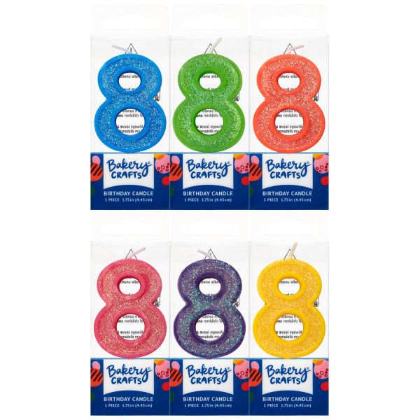 8 Mini Glitter Numeral Candles
