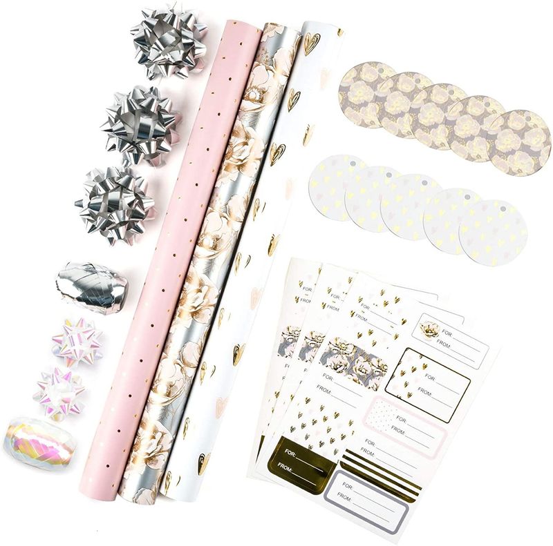 Wrapping Paper Set - Mini Roll with Bow & Ribbon & Gift Tags & Stickers- 17 inch X 120 inch Per roll Wrapping Paper Set - Mini Roll with Bow & Ribbon & Gift Tags & Stickers- 17 inch X 120 inch Per roll