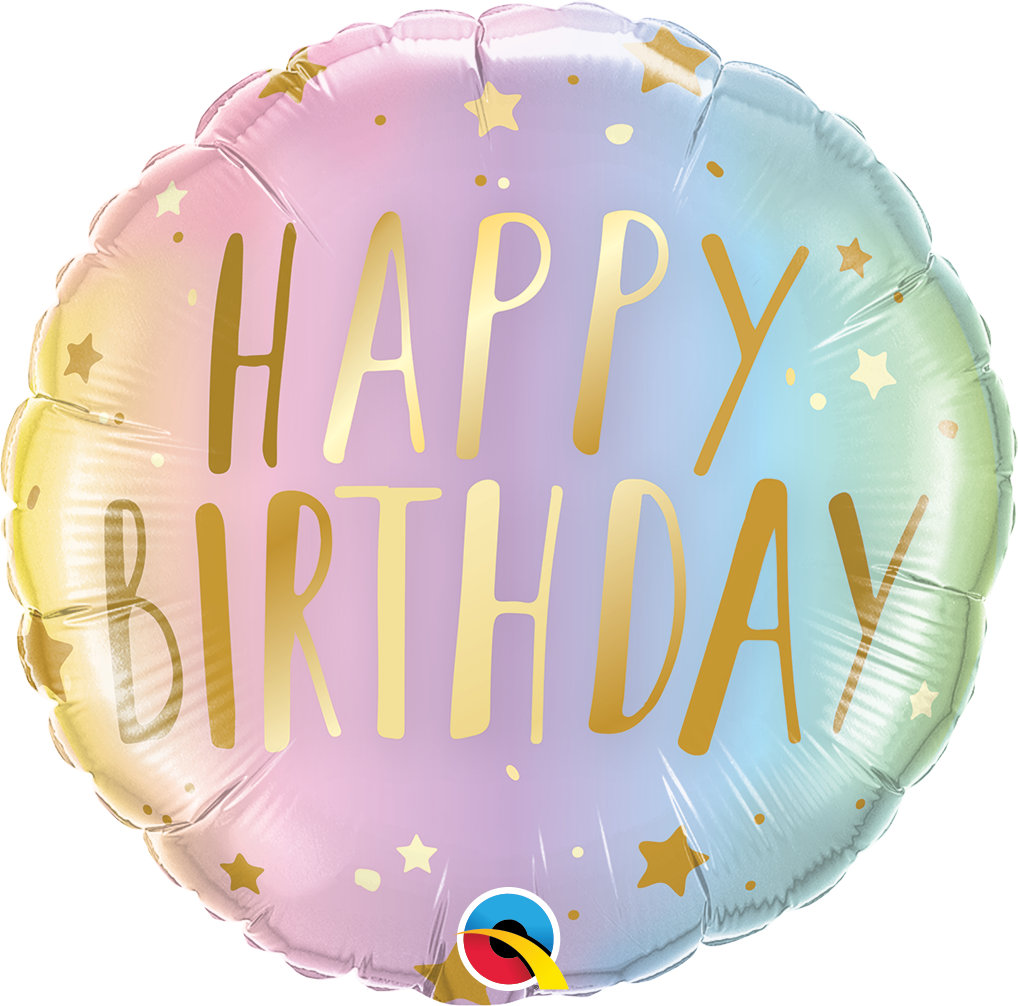 BDAY PASTEL OMBRE &amp; STARS 18&quot; bALLOON
