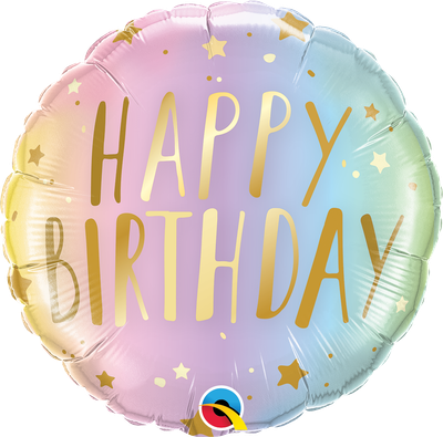 BDAY PASTEL OMBRE &amp; STARS 18&quot; bALLOON
