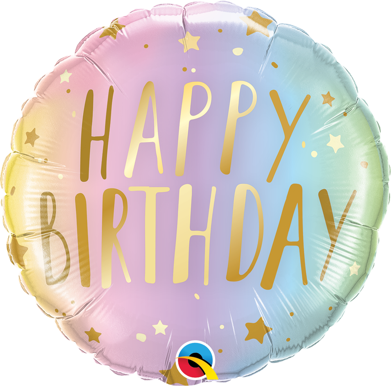 BDAY PASTEL OMBRE &amp; STARS 18&quot; bALLOON