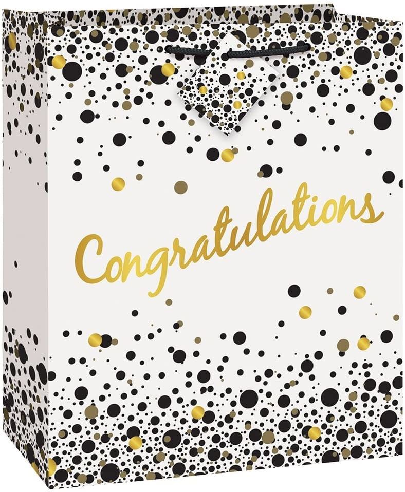 Black &amp; Gold Congratulations Gift Bag 10.50&quot; x 12.88&quot;