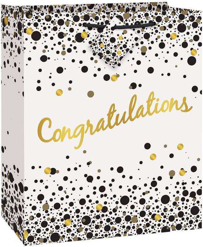Black &amp; Gold Congratulations Gift Bag 10.50&quot; x 12.88&quot;