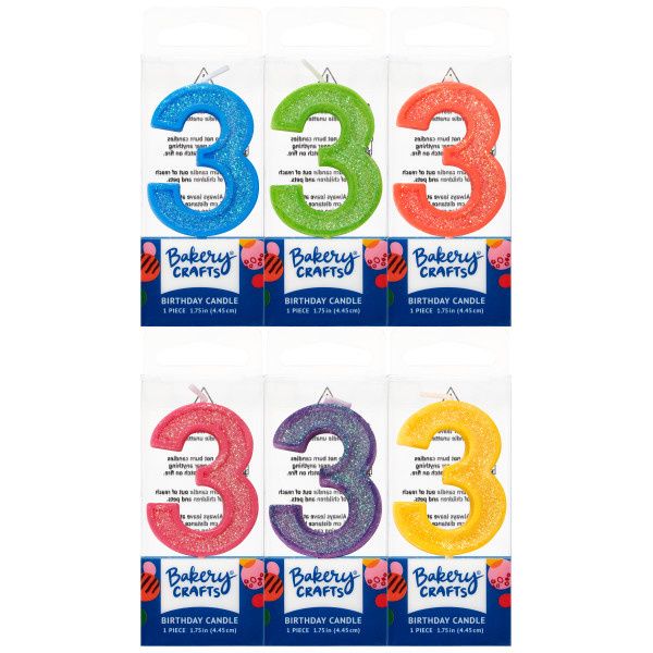 3 Mini Glitter Numeral Candles