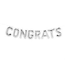 Silver Congrats Foil Letter Balloon Banner Kit, 14&quot;
