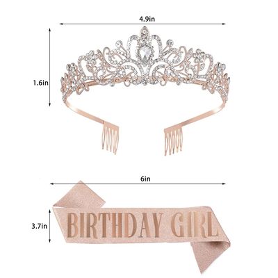 BIRTHDAY GIRL SASH WITH TIARA -ROSE