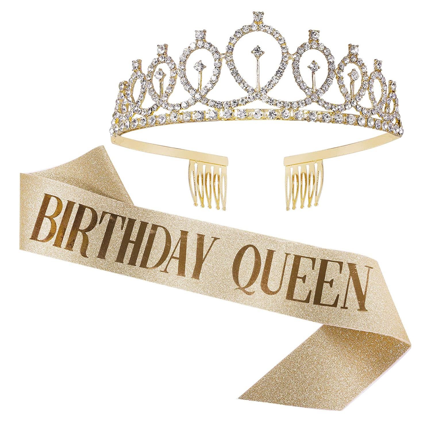 BIRTHDAY QUEEN SASH WITH TIARA - GOLD