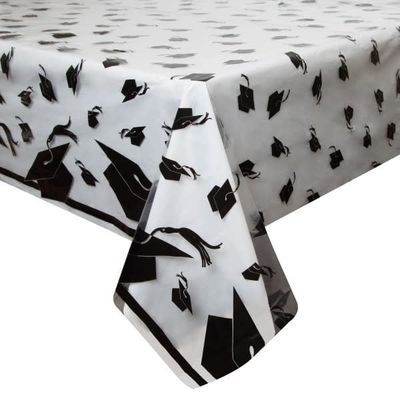 Graduation Caps Rectangular Plastic Table Cover, 54" x 108" Graduation Caps Rectangular Plastic Table Cover, 54" x 108"