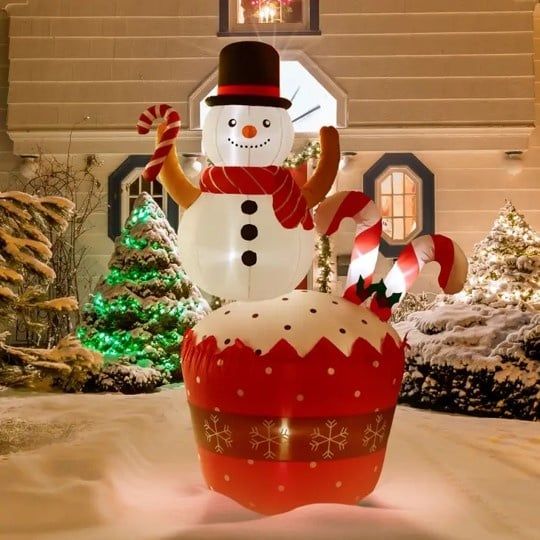 7FT Christmas Inflatable Decoration Snowman on the Cupcake