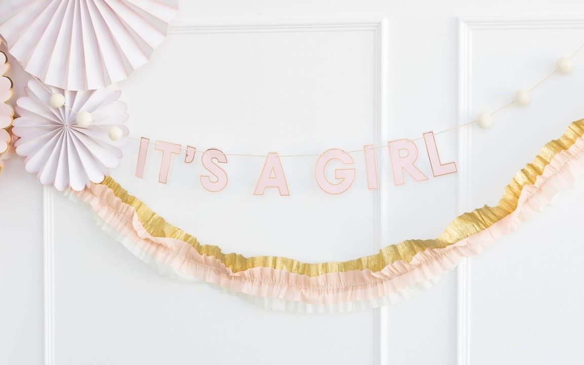 Baby Cream/Pink/Gold Crepe Paper Banner