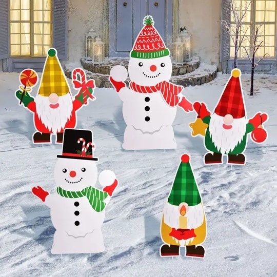 5 Pcs Christmas Yard Signs Stakes Outdoor Decorations 5 Pcs Christmas Yard Signs Stakes Outdoor Decorations