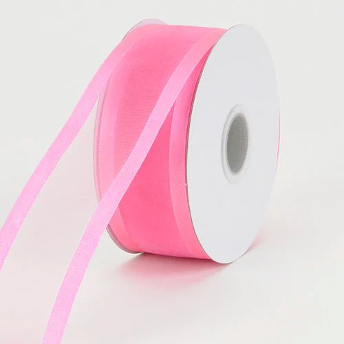 7/8 Inch Hot Pink Organza Ribbon Two Satin Edges