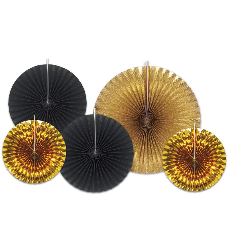 GOLD &amp; BLACK Assorted Paper &amp; Foil Decorative Fans