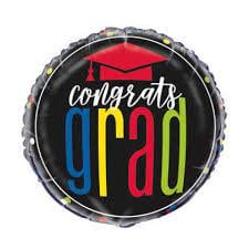 Colorful Cap Grad Round Foil Balloon 18&quot;, Bulk