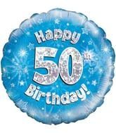 18&quot; Happy 50th Birthday Blue Holographic Oaktree Foil Balloon