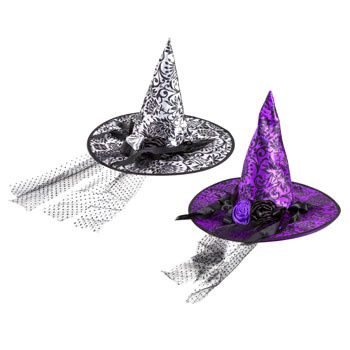 Witch Hat Adult 2ast Satin Printed W/rosettes,ribbon,tulle