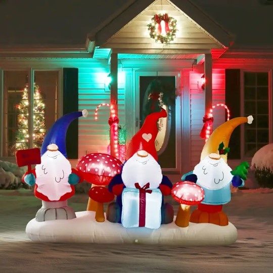 7FT Christmas Inflatable Decoration Three Cute Gnomes
