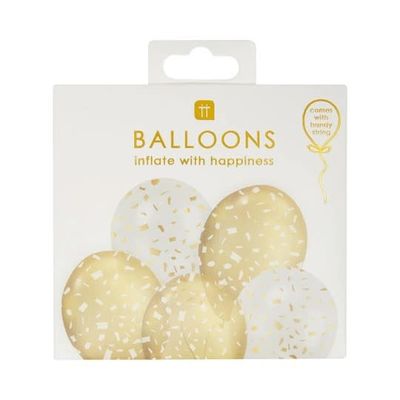 Gold &amp; White Printed Balloons