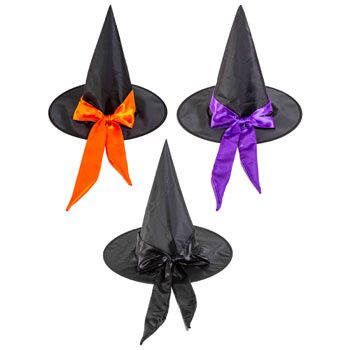 Witch Hat Adult W/satin Ribbon & Bow 3assorted Orange/black/purple Bow Witch Hat Adult W/satin Ribbon & Bow 3assorted Orange/black/purple Bow
