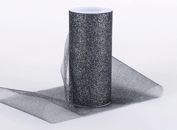 Black Premium Glitter Tulle Fabric ( W: 6 Inch | L: 10 Yards ) Black Premium Glitter Tulle Fabric ( W: 6 Inch | L: 10 Yards )