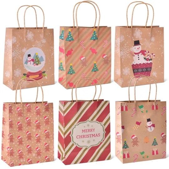 6 Pcs Christmas Gift Bags set Xmas Paper Bags