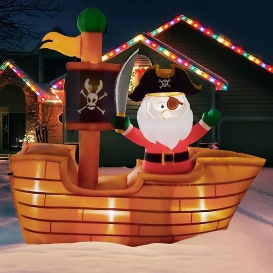 6FT Christmas Inflatable Decoration Santa in the Pirate Ship 6FT Christmas Inflatable Decoration Santa in the Pirate Ship