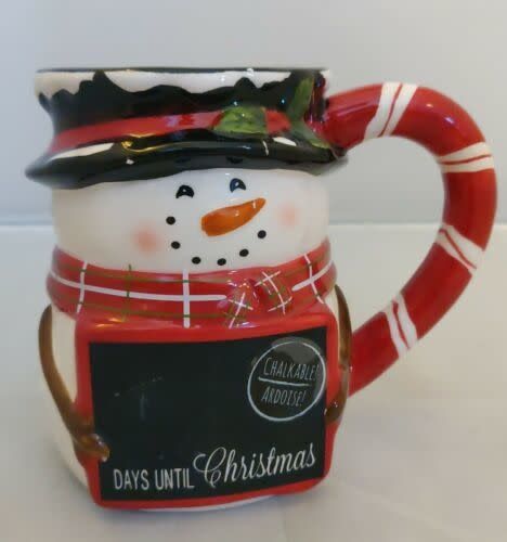Pier 1 Christmas Snowman Mug Chalkable Handpainted