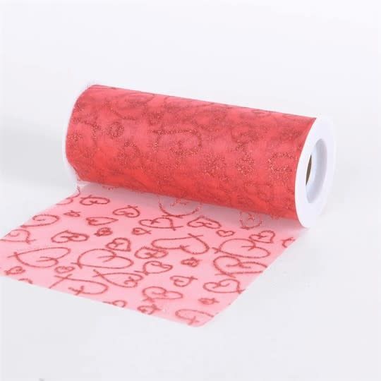 Red Glitter Heart Organza 6 Inch Roll 10 Yards Red Glitter Heart Organza 6 Inch Roll 10 Yards