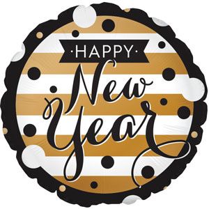 17" New Year Black &amp; Gold Foil Balloon
