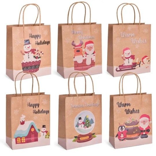 6PCs Christmas Classic-Style Gift Bag Set with Handles