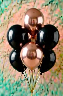 7 COUNT CHROME ROSE GLD &amp; BLK LATEX BALLOONS