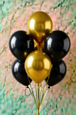 7 COUNT CHROME GOLD BLK LATEX BALLOONS