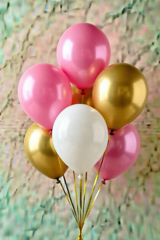 7 COUNT CHROME GOLD PINK LATEX BALLOONS