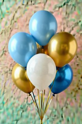 7 COUNT CHROME GOLD BLU LATEX BALLOONS 7 COUNT CHROME GOLD BLU LATEX BALLOONS