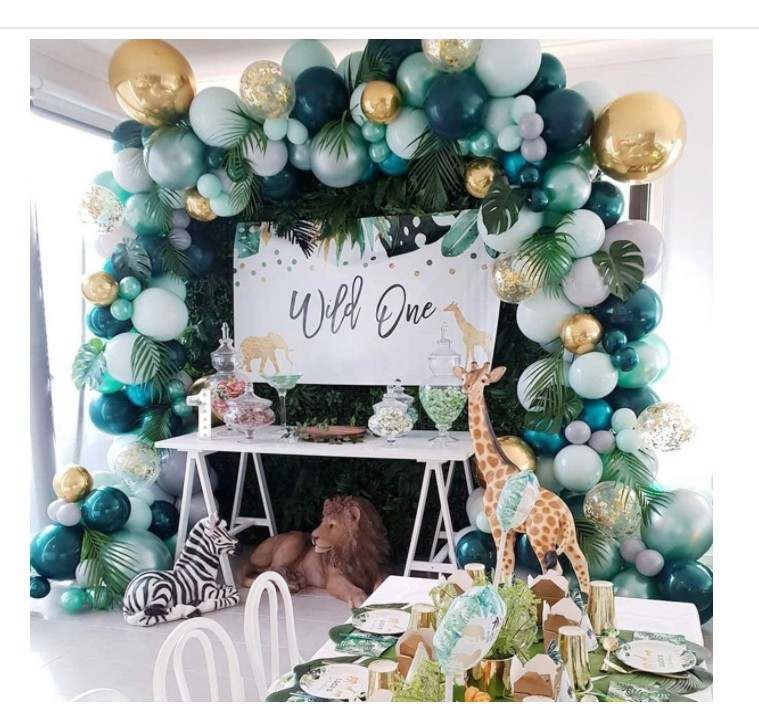Balloon Arch 152pcs  (Olive Green, Grey, Confetti Balloons Mint, Fake Plants and Gold )  #2