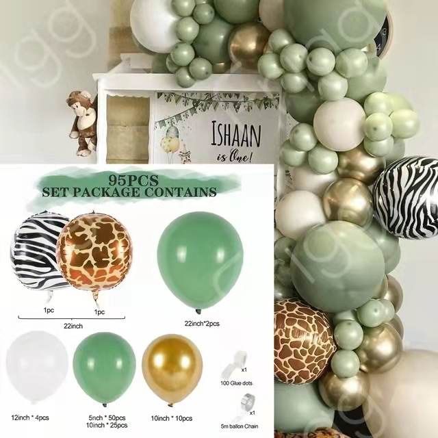 Balloon Arch Kit 95 Pcs latex (Olive Green, with Animal foil print ) Balloon#3