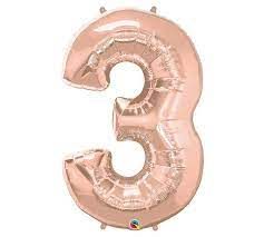 NUMBER THREE ROSE GOLD 34" BALLOON