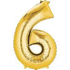 NUMBER SIX METALLIC GOLD 34" BALLOON